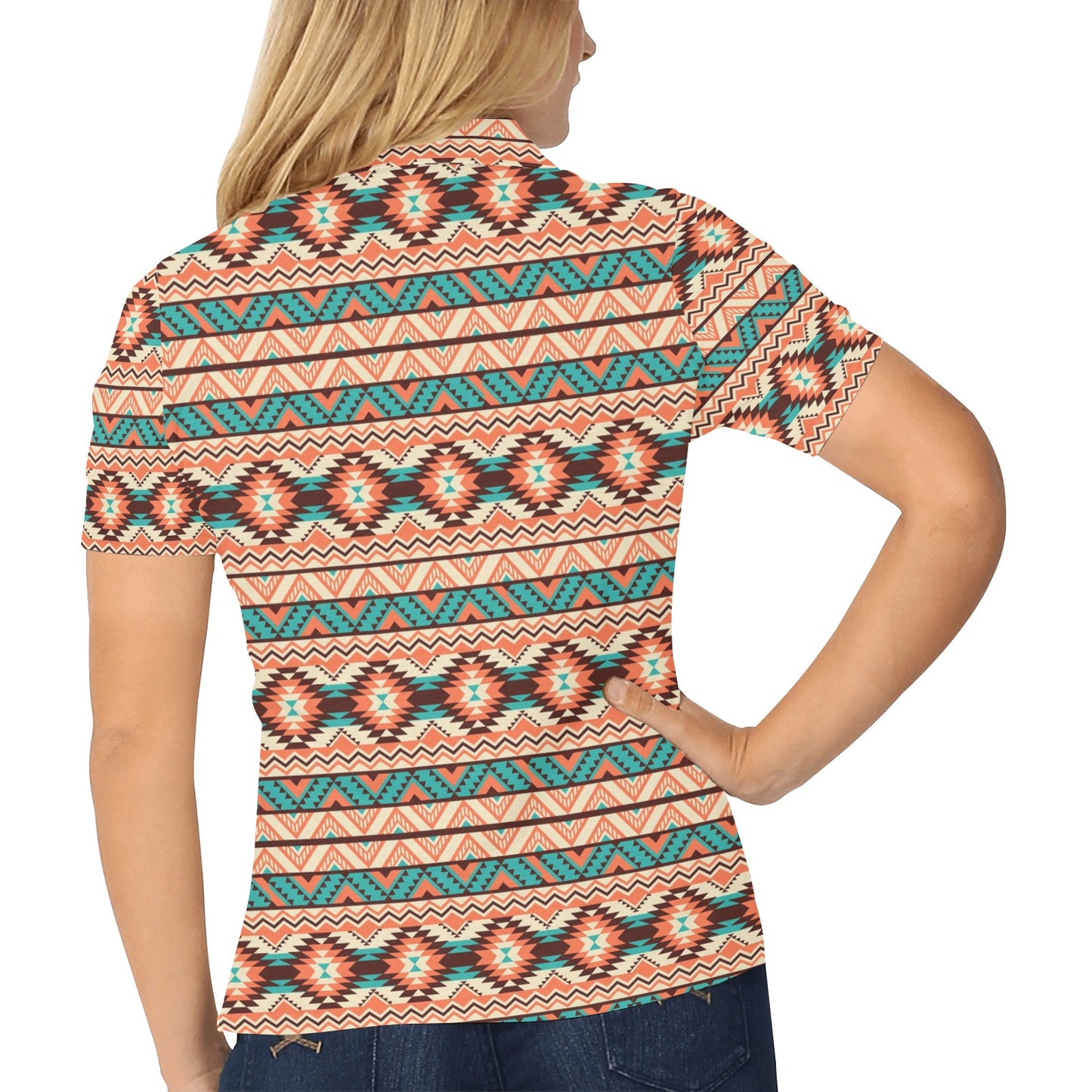 Navajo Western Style Print Pattern Women's Polo Shirt