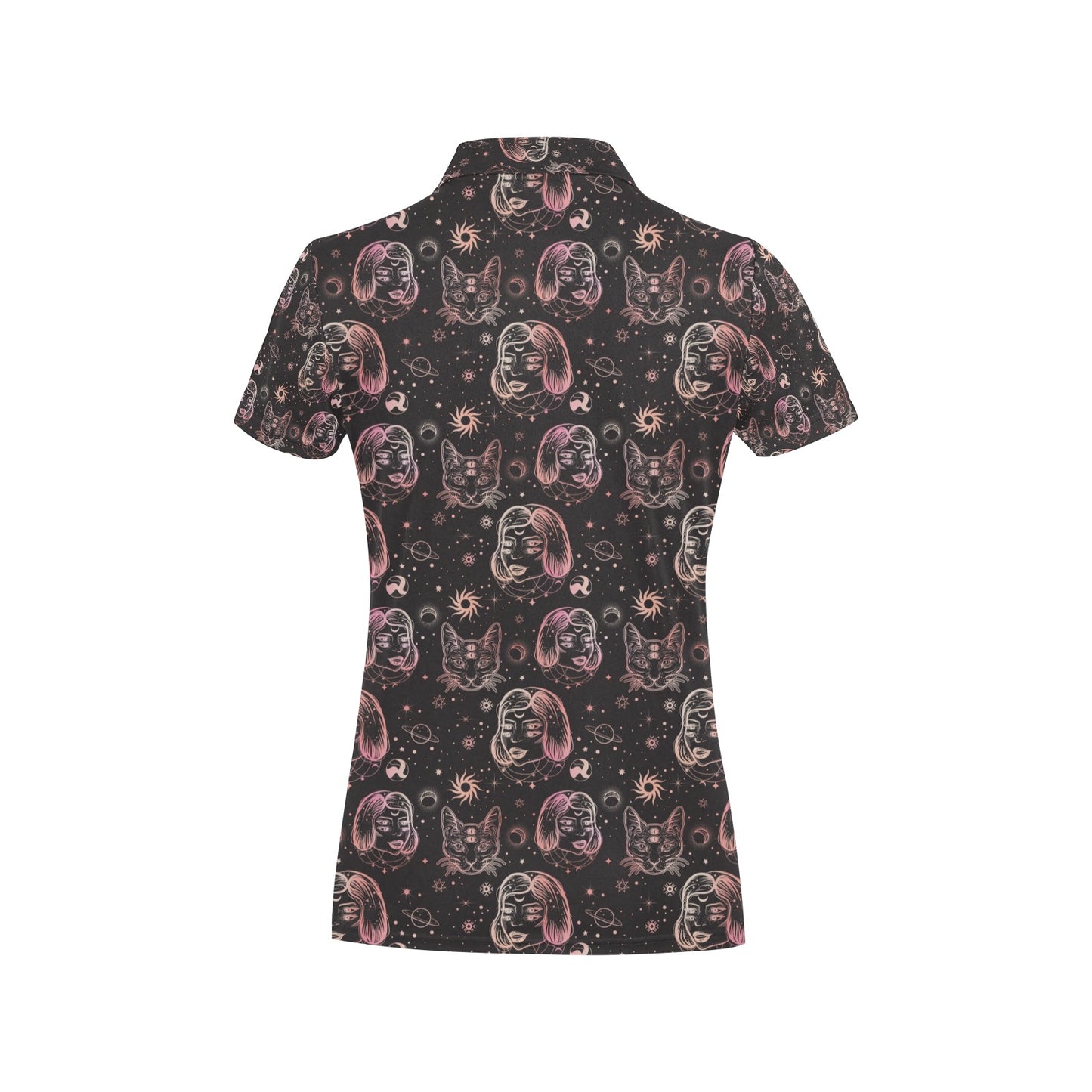 Third Eye Girl Cat Print Design LKS305 Women's Polo Shirt