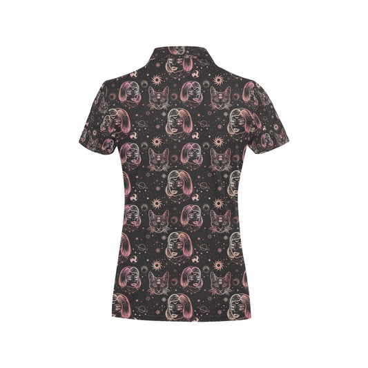 Third Eye Girl Cat Print Design LKS305 Women's Polo Shirt