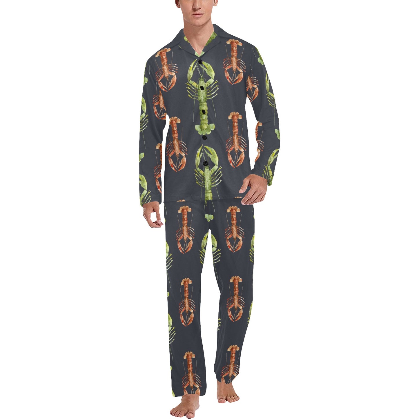 Lobster Pattern Print Design 01 Men's Long Pajama Set