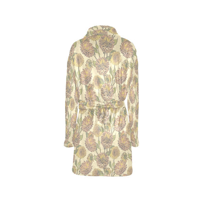 Dahlia Pattern Print Design DH09 Women's Fleece Robe