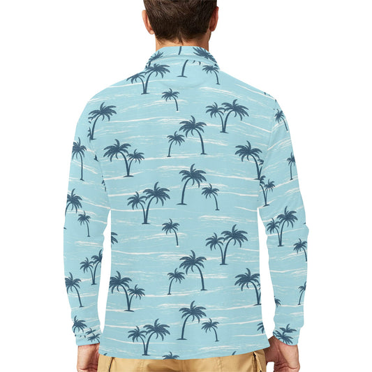 Palm Tree Pattern Print Design PT04 Long Sleeve Polo Shirt For Men's