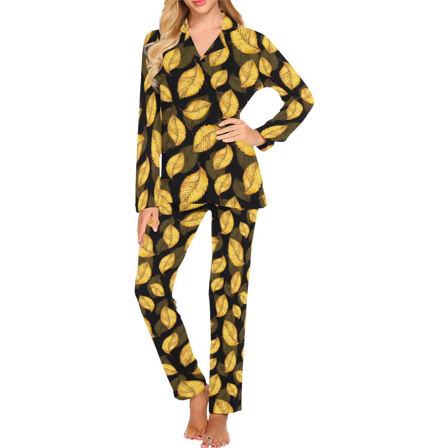 Elm Leave Summer Print Pattern Women's Long Pajama Set