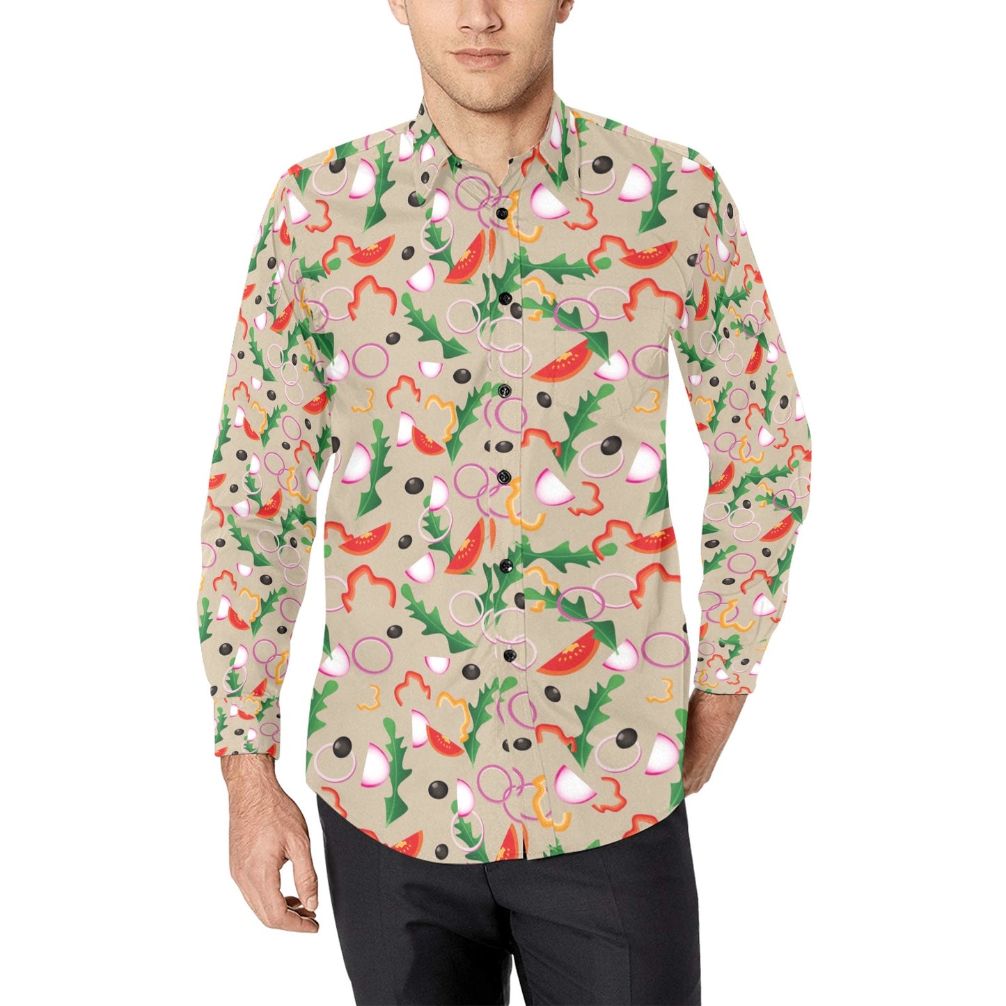 Salad Print Design LKS303 Men's Long Sleeve Dress Shirt