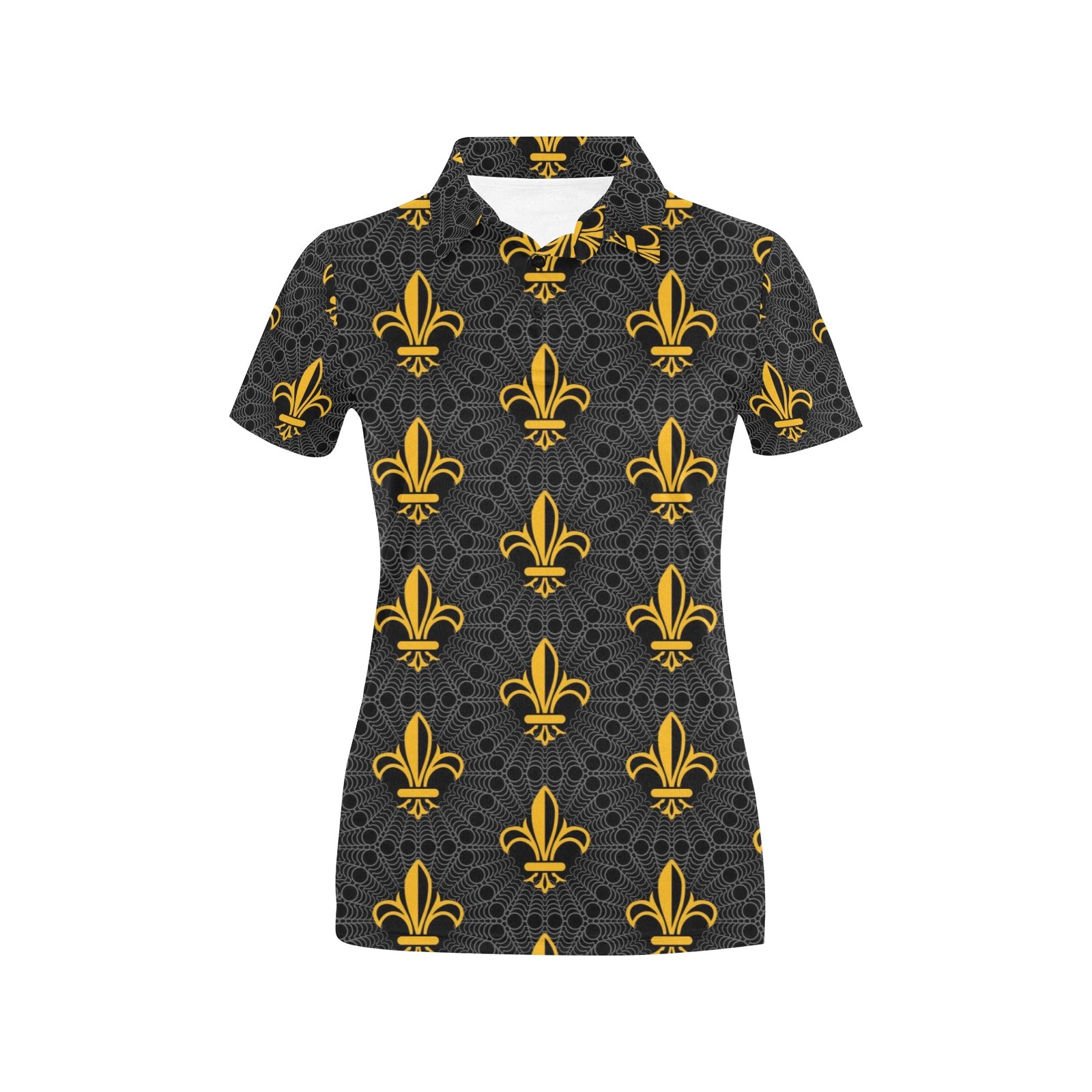 Fleur De Lis Gold Pattern Print Design 01 Women's Polo Shirt