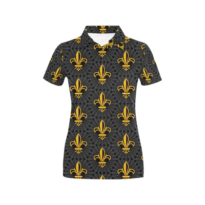 Fleur De Lis Gold Pattern Print Design 01 Women's Polo Shirt