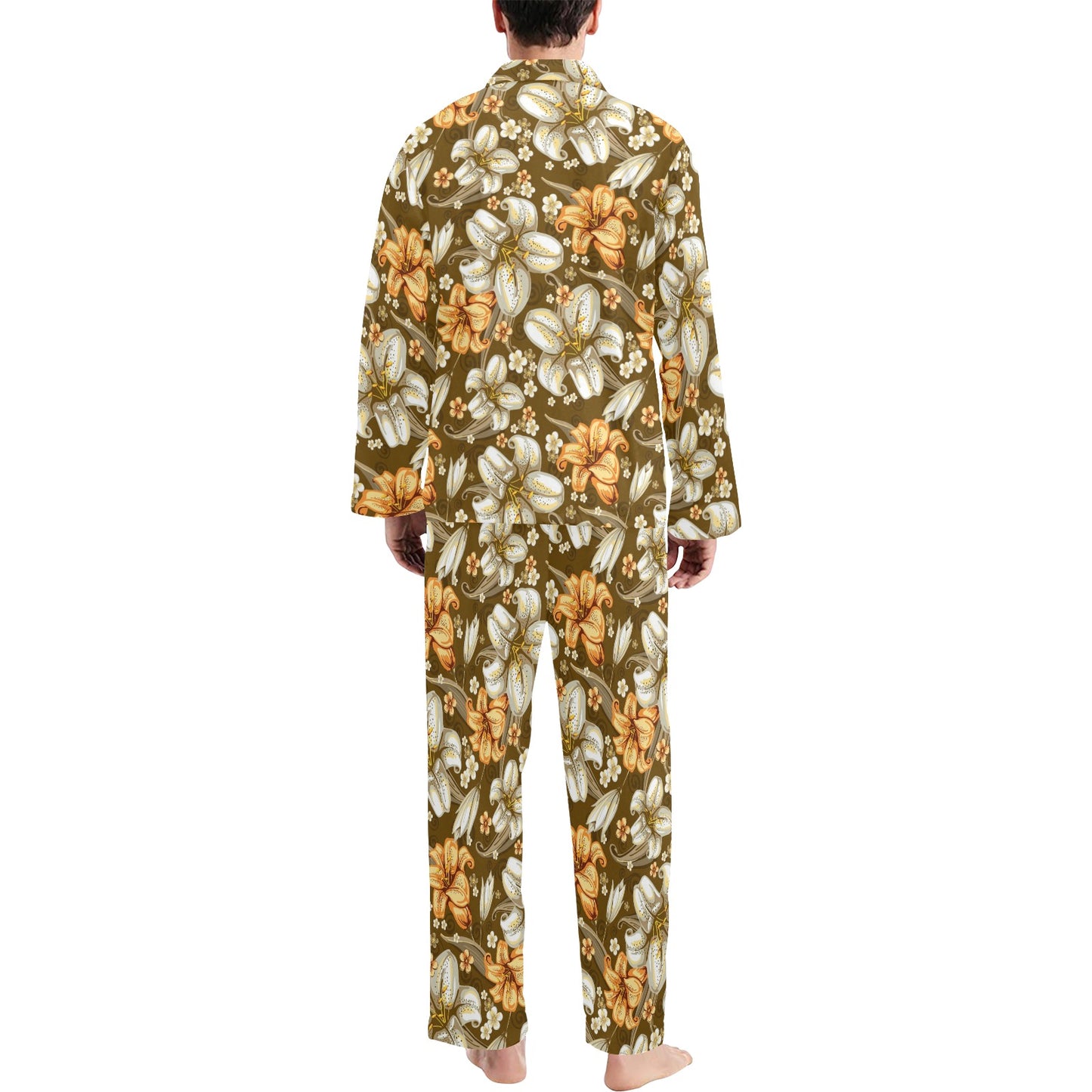 Lily Pattern Print Design 01 Men's Long Pajama Set