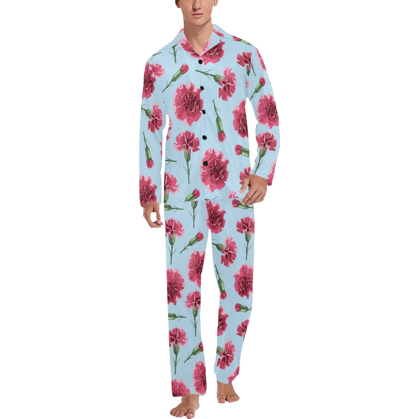 Carnations Pattern Print Design CN01 Men's Long Pajama Set