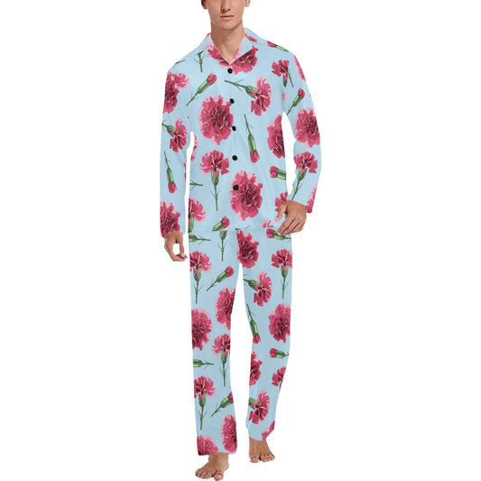 Carnations Pattern Print Design CN01 Men's Long Pajama Set
