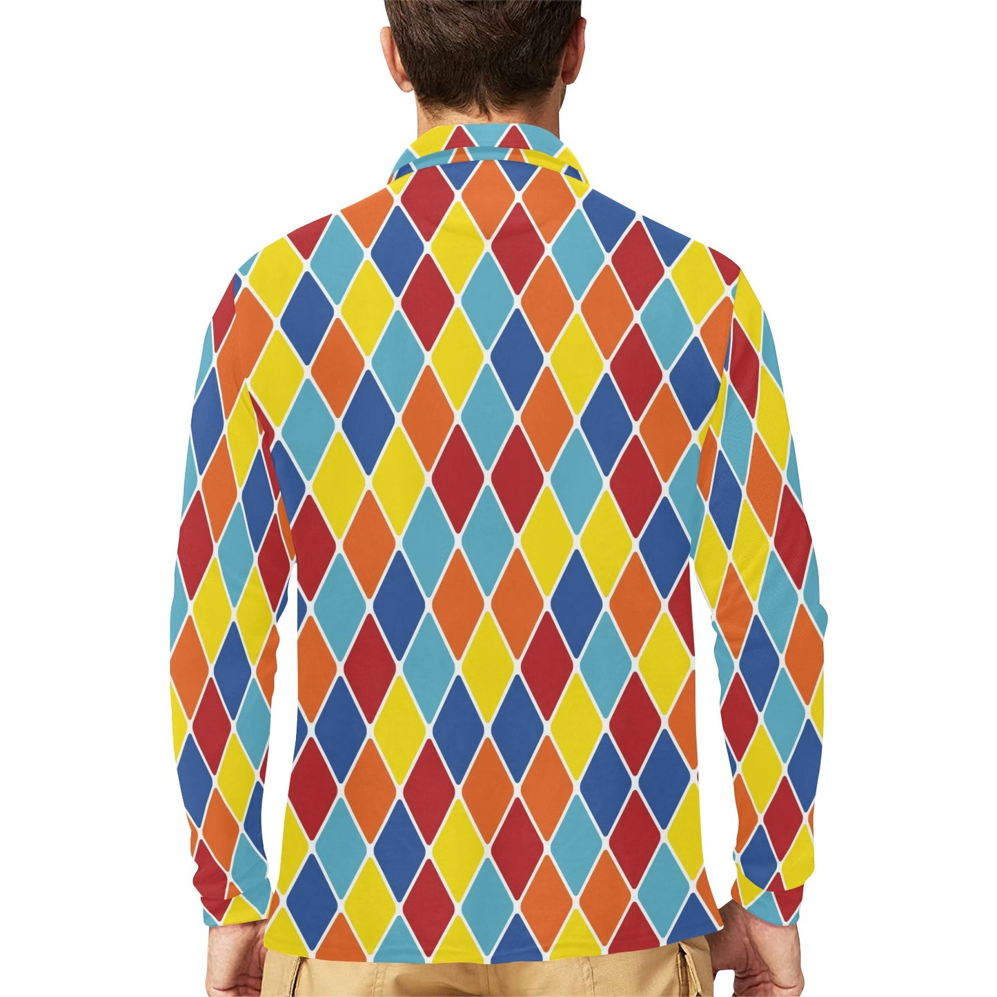 Harlequin Pattern Print Design 01 Long Sleeve Polo Shirt For Men's
