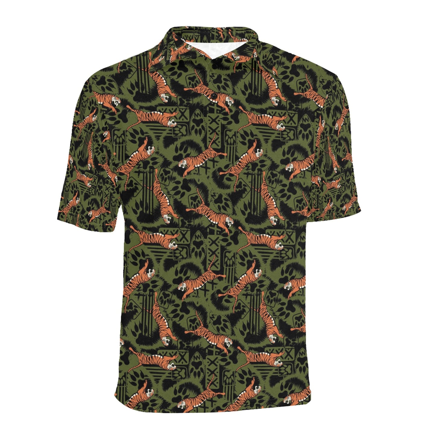 Tiger Pattern Print Design LKS303 Men Polo Shirt