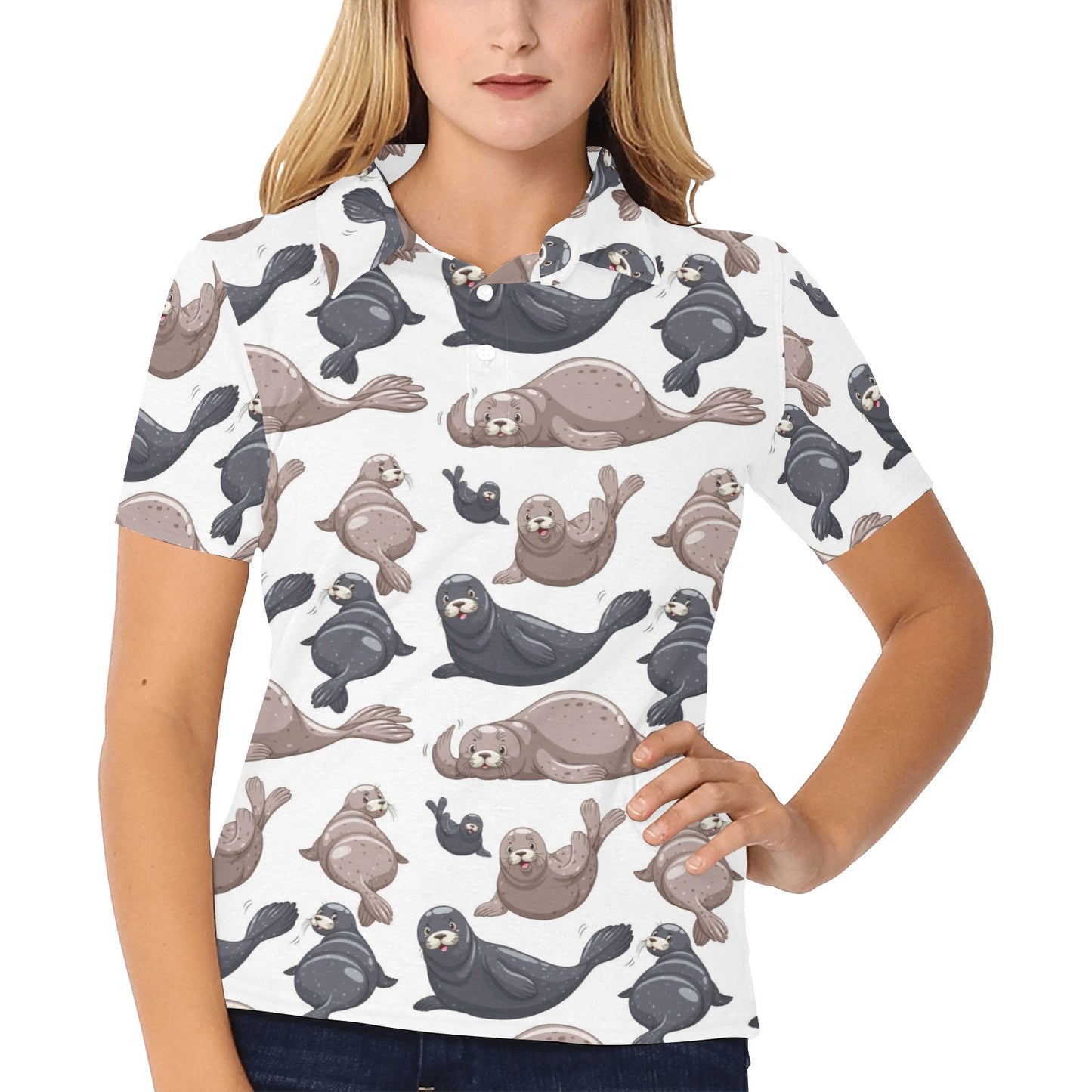 Sea Lion Pattern Print Design 02 Women's Polo Shirt