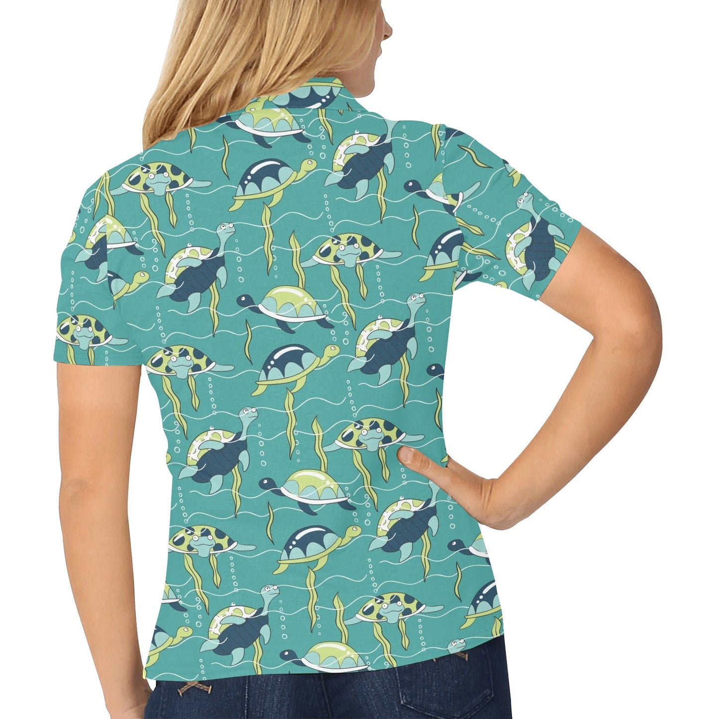 Sea Turtle Pattern Print Design T08 Women's Polo Shirt
