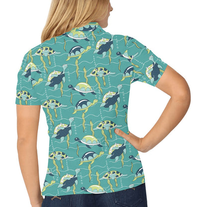 Sea Turtle Pattern Print Design T08 Women's Polo Shirt