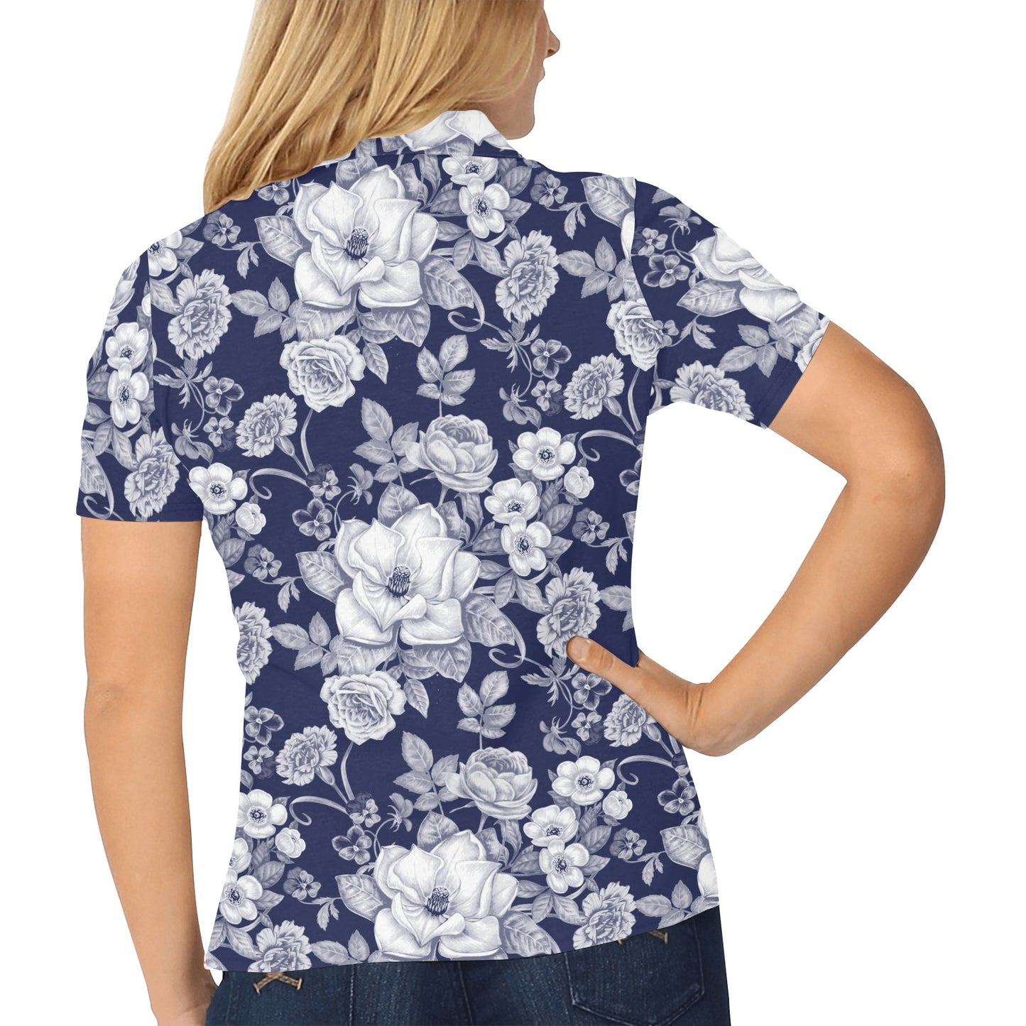 Floral Infrared Pattern Women's Polo Shirt