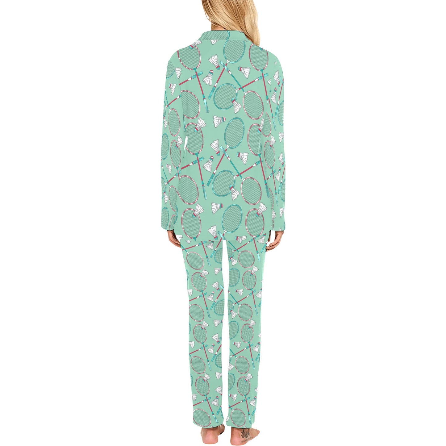 Badminton Pattern Print Design 05 Women's Long Pajama Set