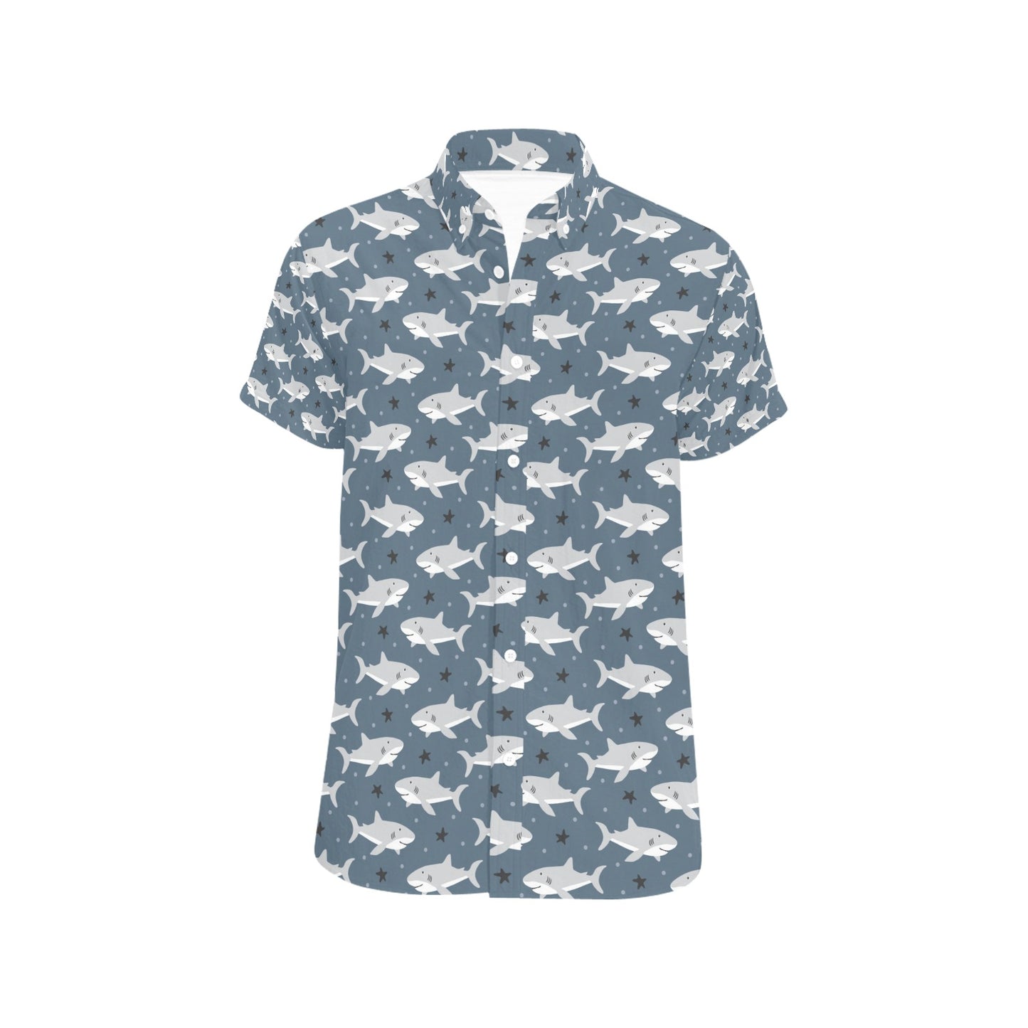 Shark Print Design LKS305 Men Short Sleeve Button Up Shirt