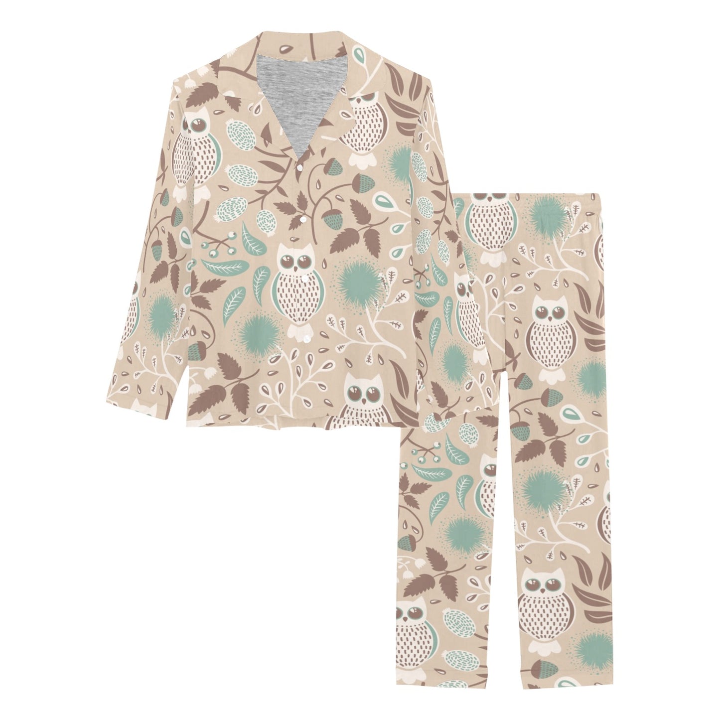 Owl Pattern Print Design A02 Women's Long Pajama Set