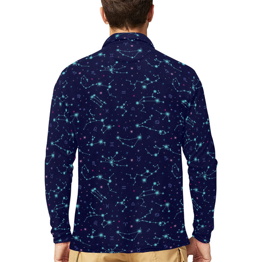 Constellation Pattern Print Design 01 Long Sleeve Polo Shirt For Men's