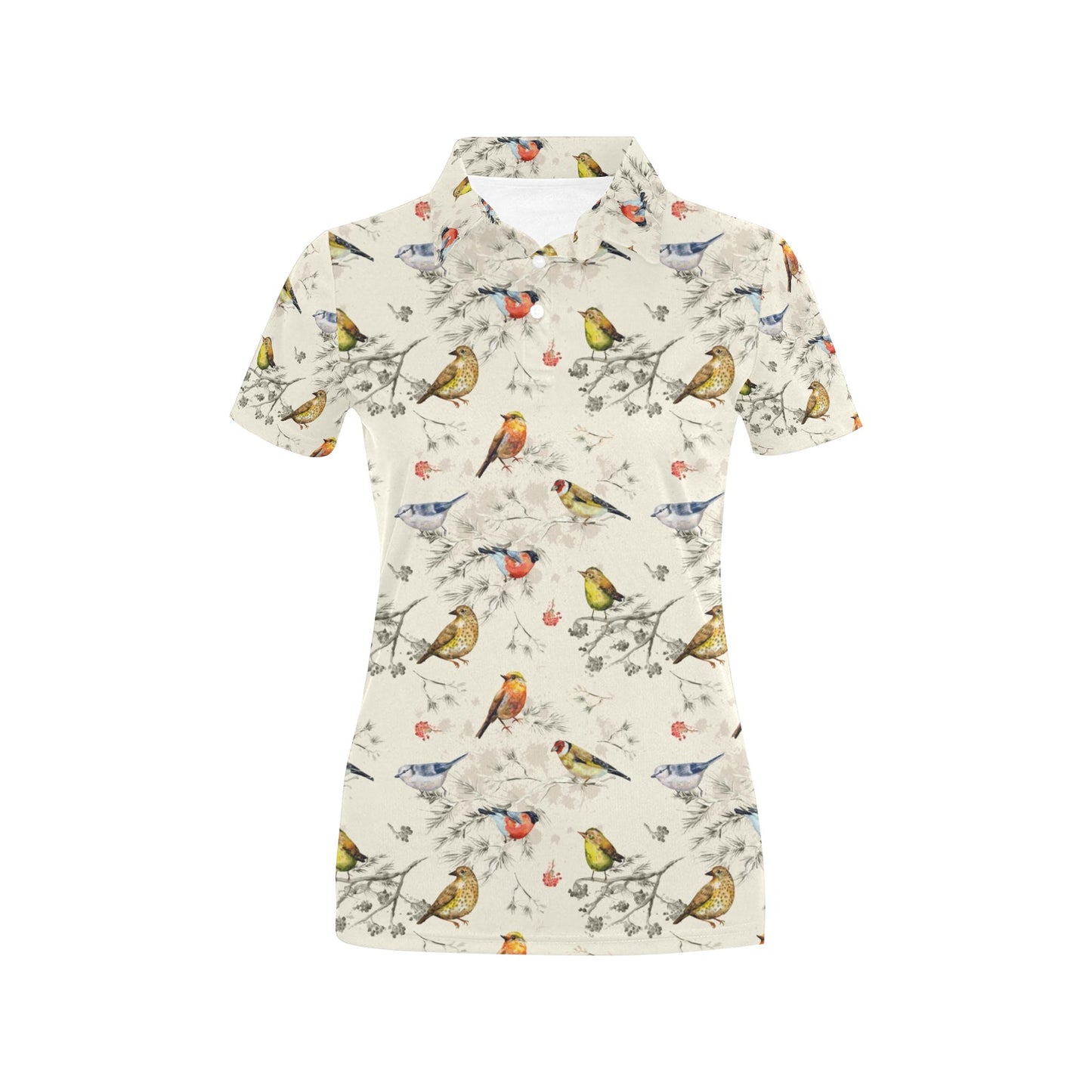 Bird Watercolor Design Pattern Women's Polo Shirt