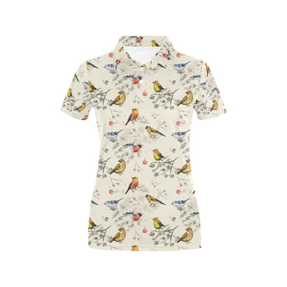 Bird Watercolor Design Pattern Women's Polo Shirt