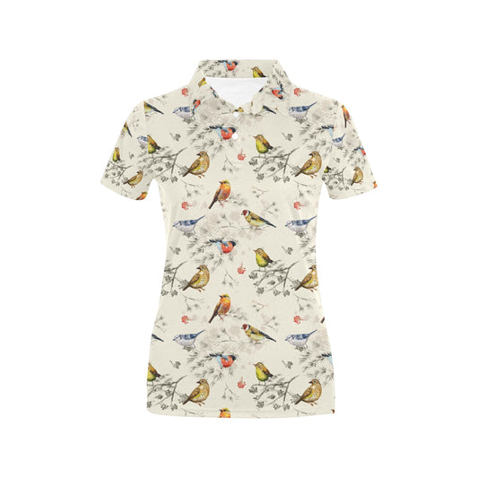 Bird Watercolor Design Pattern Women's Polo Shirt