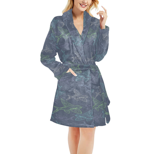 Flying Fish Pattern Print Design 02 Women's Fleece Robe