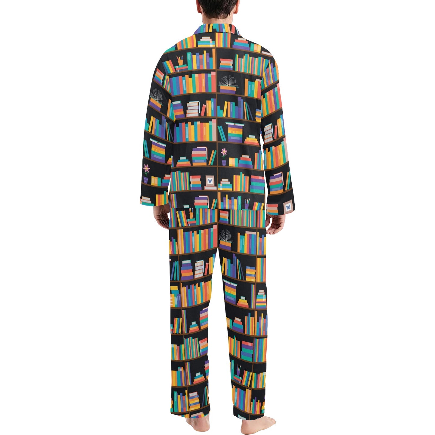 Book Pattern Print Design 05 Men's Long Pajama Set
