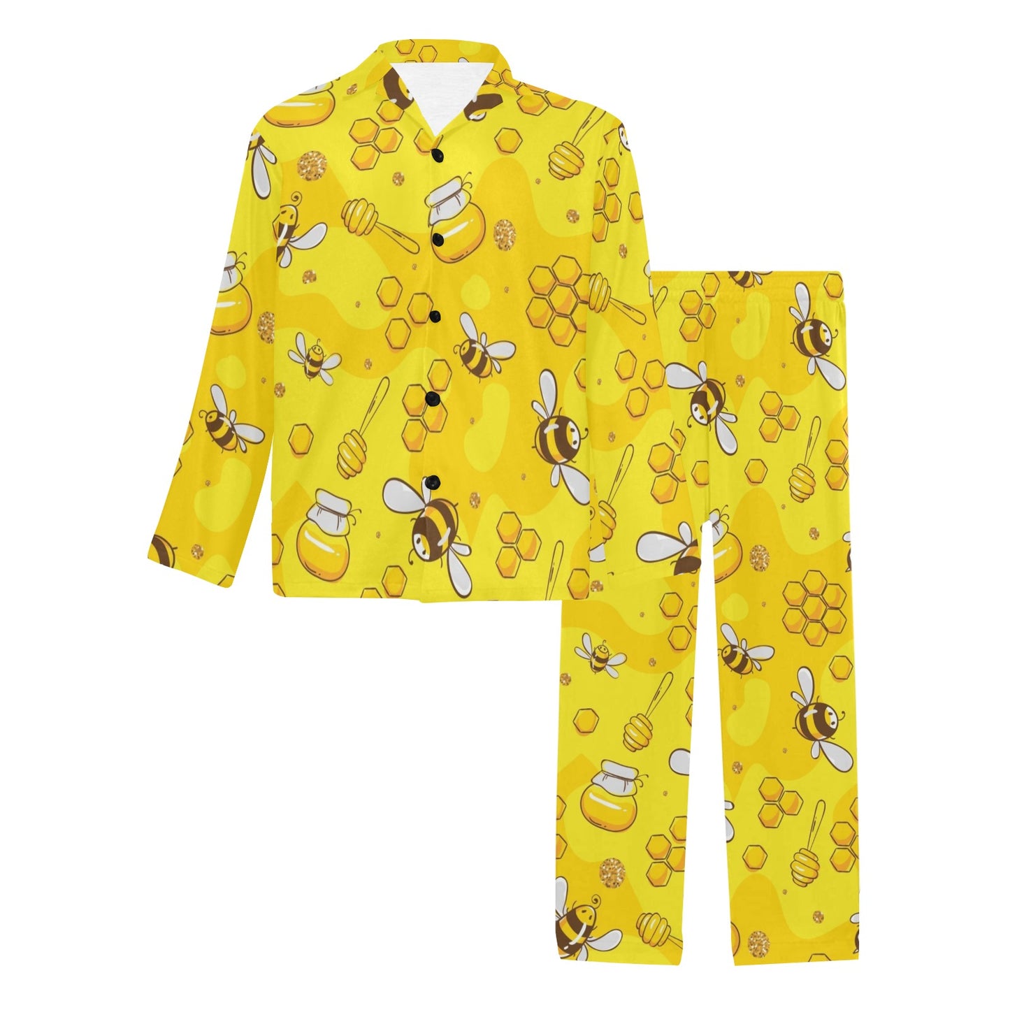 Bee Pattern Print Design BEE01 Men's Long Pajama Set