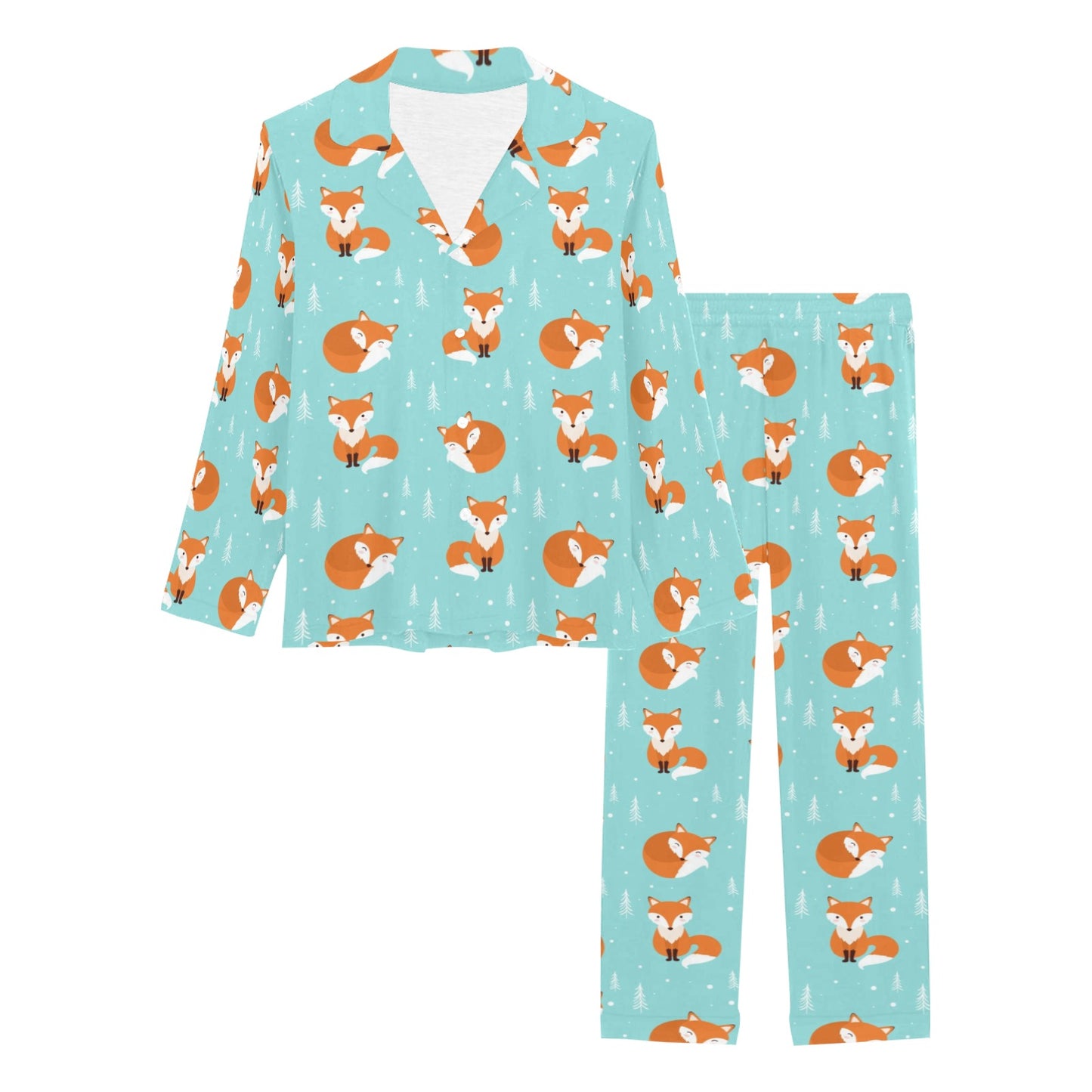 Fox Design Snow Print Pattern Women's Long Pajama Set