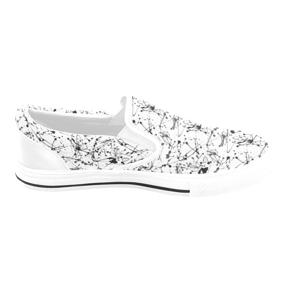 Splatter Print Design LKS305 White Slip Ons Canvas Women's Shoes