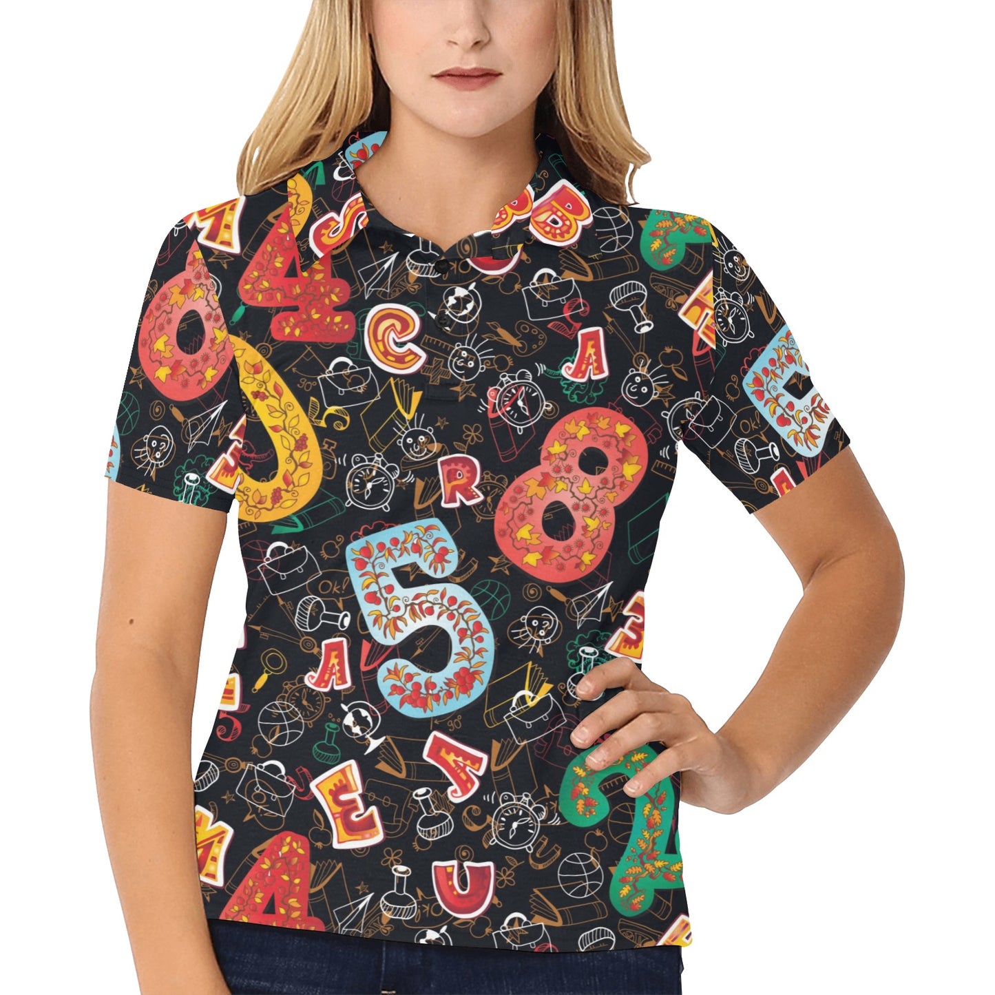 Number Pattern Print Design A03 Women's Polo Shirt