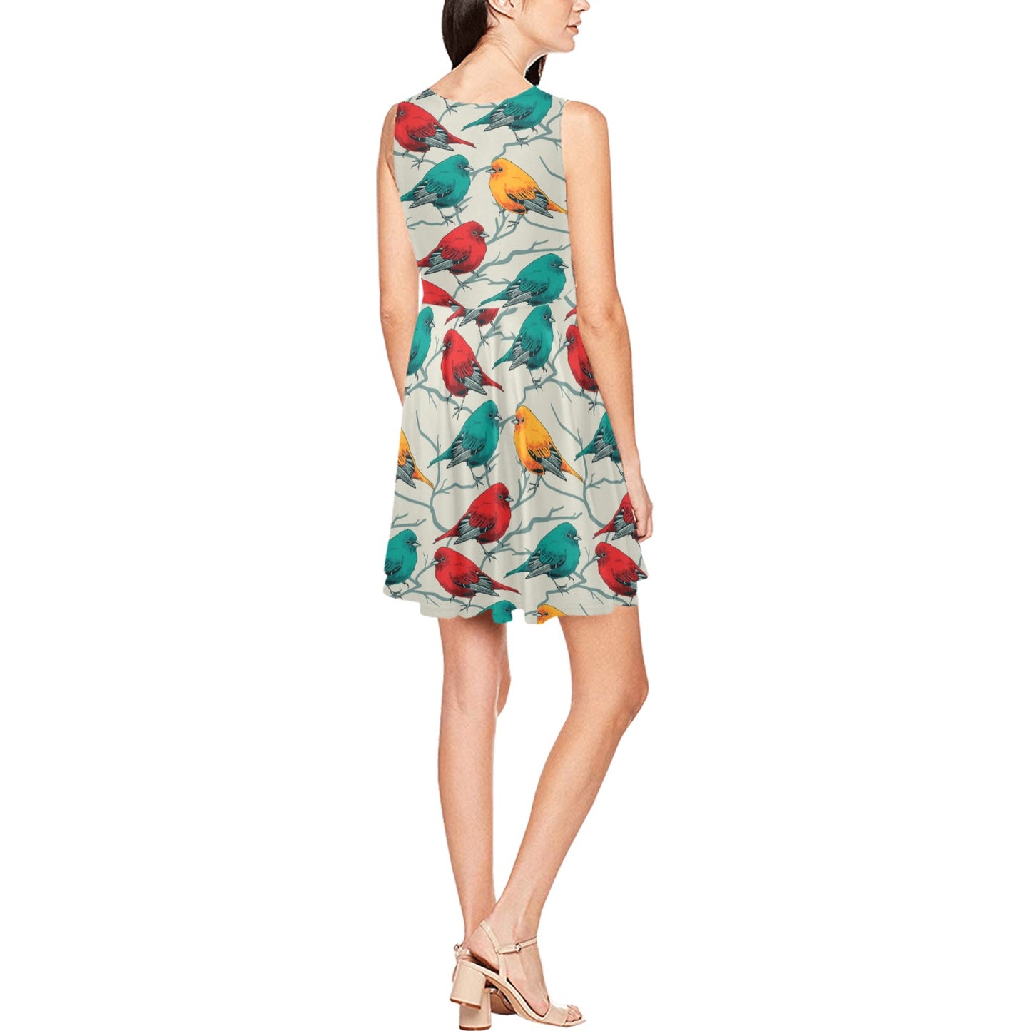 Birds Pattern Print Design 04 Sleeveless Dress
