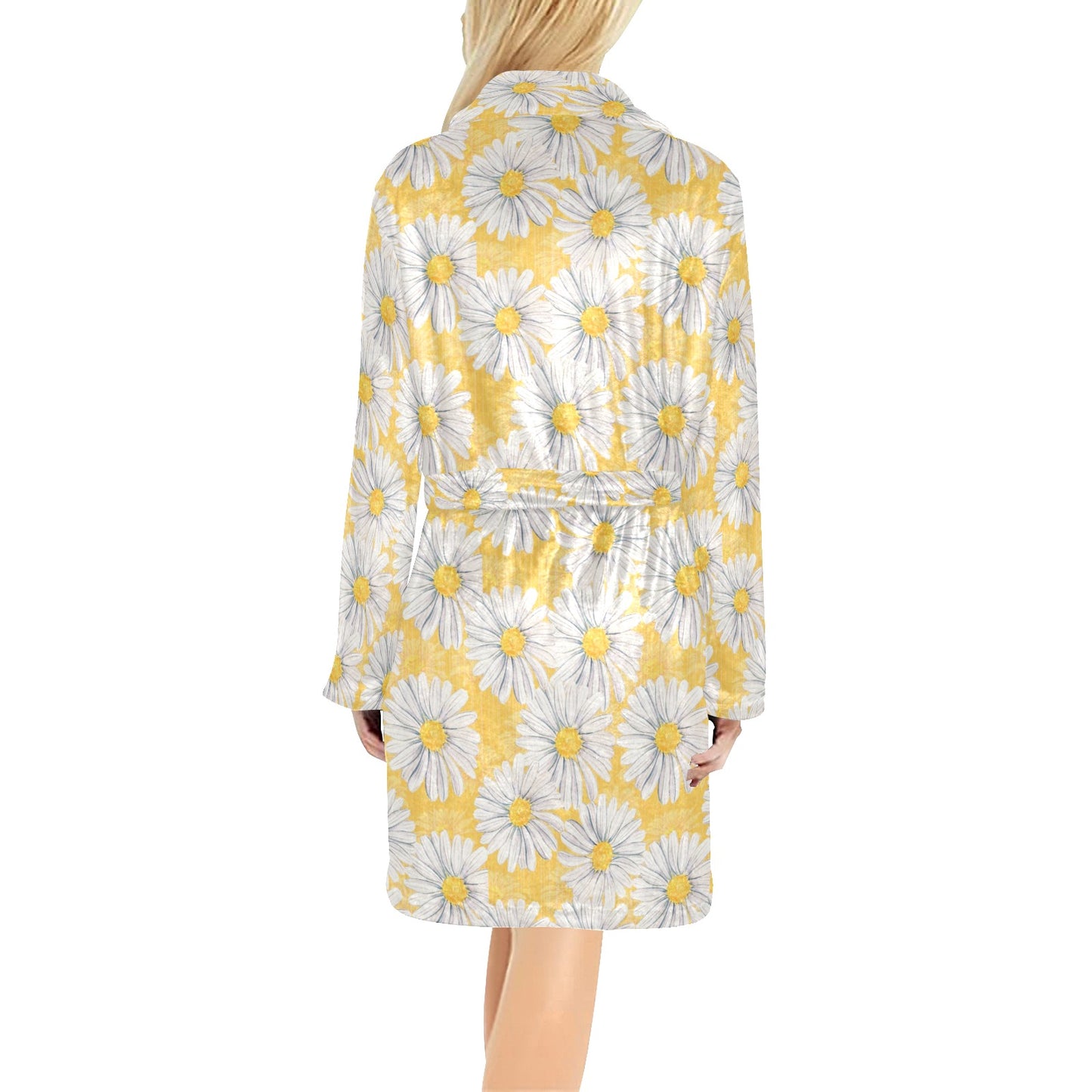 Daisy Yellow Watercolor Print Pattern Women's Fleece Robe