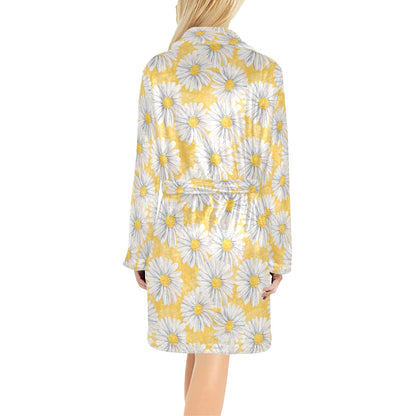 Daisy Yellow Watercolor Print Pattern Women's Fleece Robe