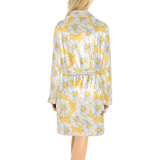 Daisy Yellow Watercolor Print Pattern Women's Fleece Robe