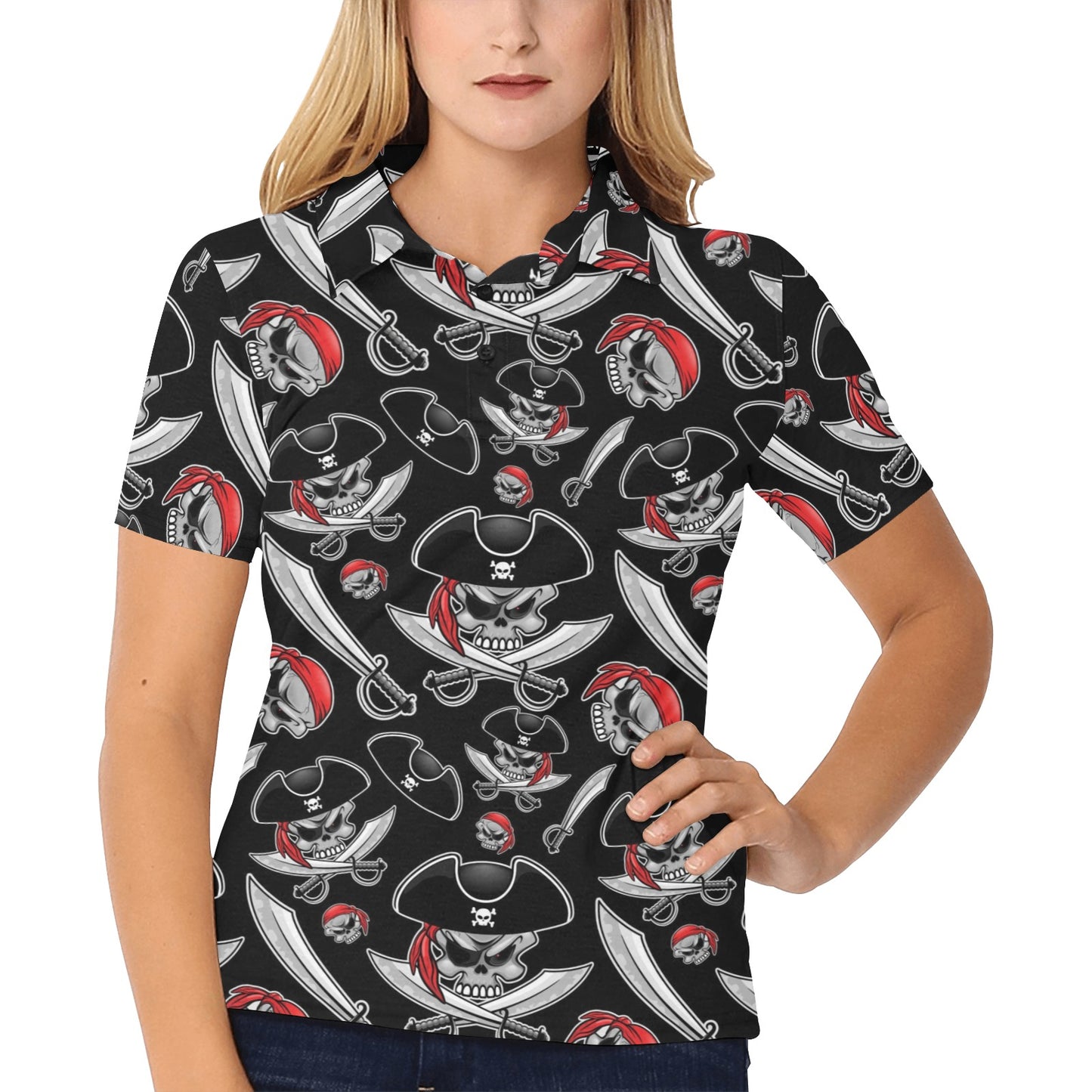 Pirate Pattern Print Design A05 Women's Polo Shirt