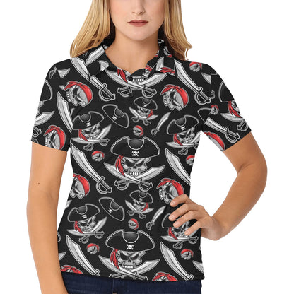 Pirate Pattern Print Design A05 Women's Polo Shirt