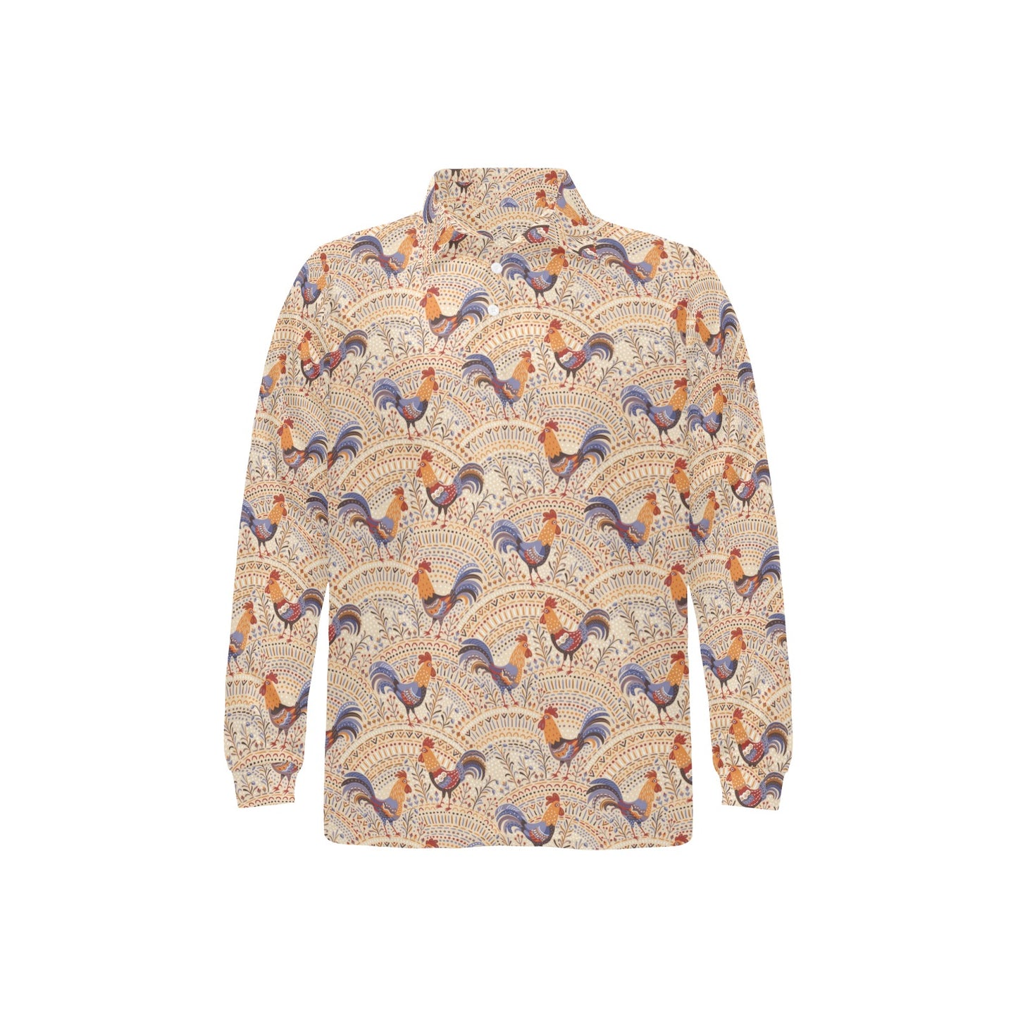 Chicken Boho Style Pattern Long Sleeve Polo Shirt For Men's