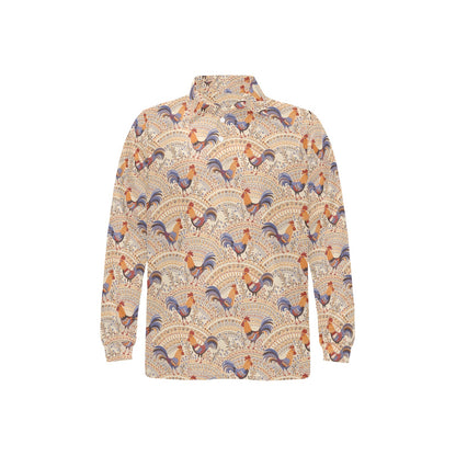 Chicken Boho Style Pattern Long Sleeve Polo Shirt For Men's