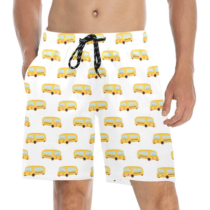 School Bus Print Design LKS306 Men's Swim Trunks Beach Shorts