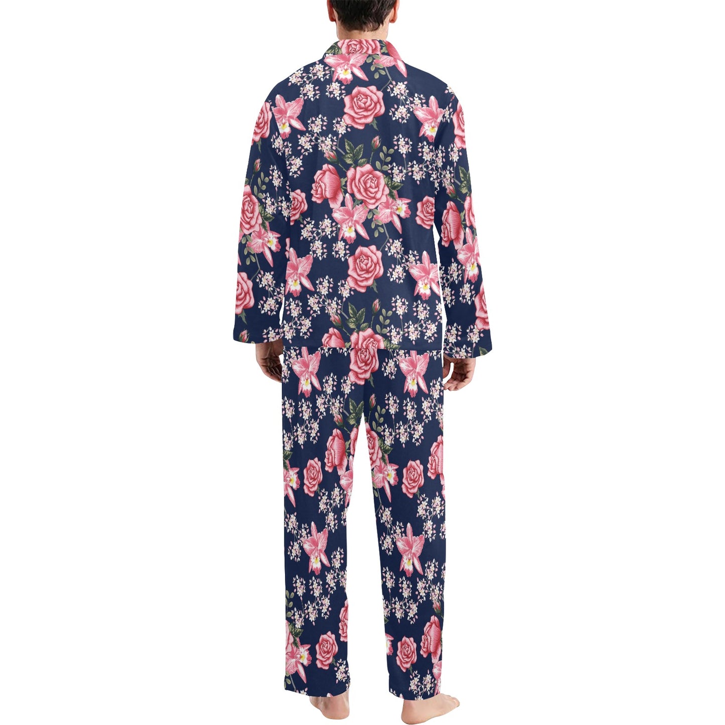 Rose Pattern Print Design A05 Men's Long Pajama Set