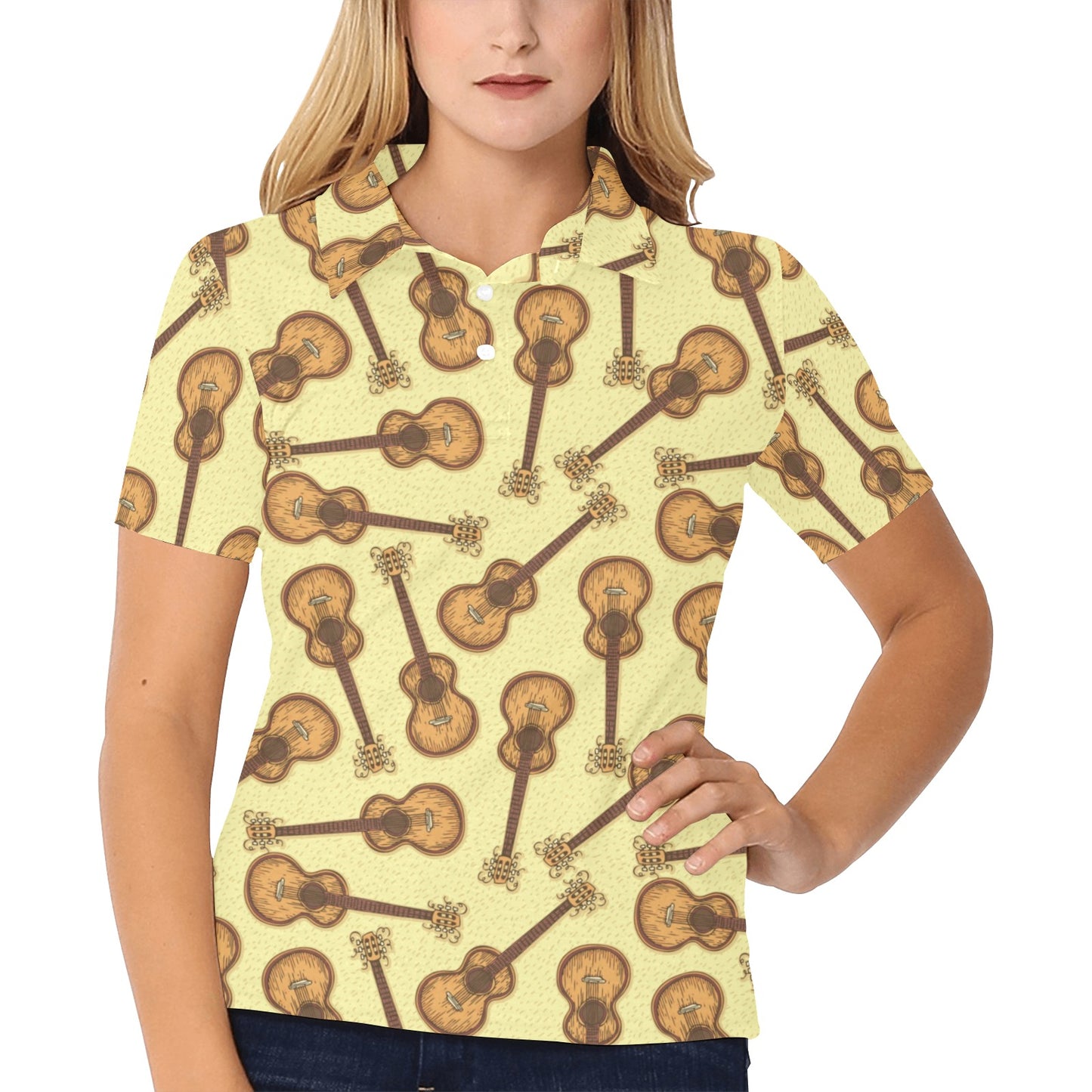 Acoustic Guitar Print Design LKS402 Women's Polo Shirt