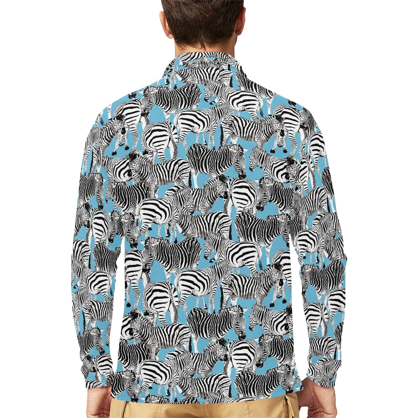 Zebra Print Design LKS305 Long Sleeve Polo Shirt For Men's