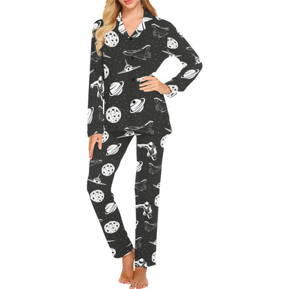 Space Astronauts Print Women's Long Pajama Set