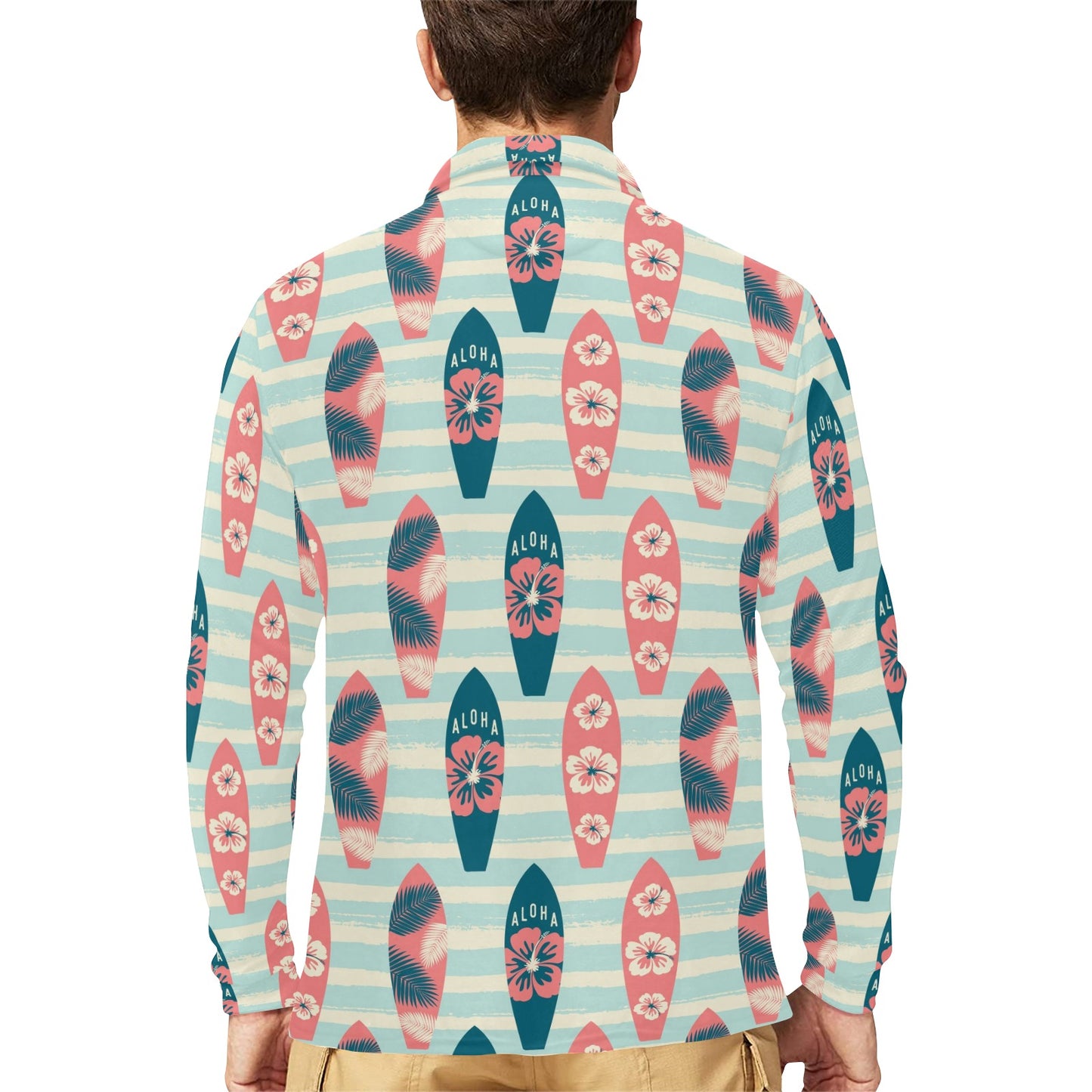 Aloha Hawaii Surfboard Pattern Print Design 02 Long Sleeve Polo Shirt For Men's