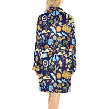 Beach Themed Pattern Print Design 04 Women's Fleece Robe