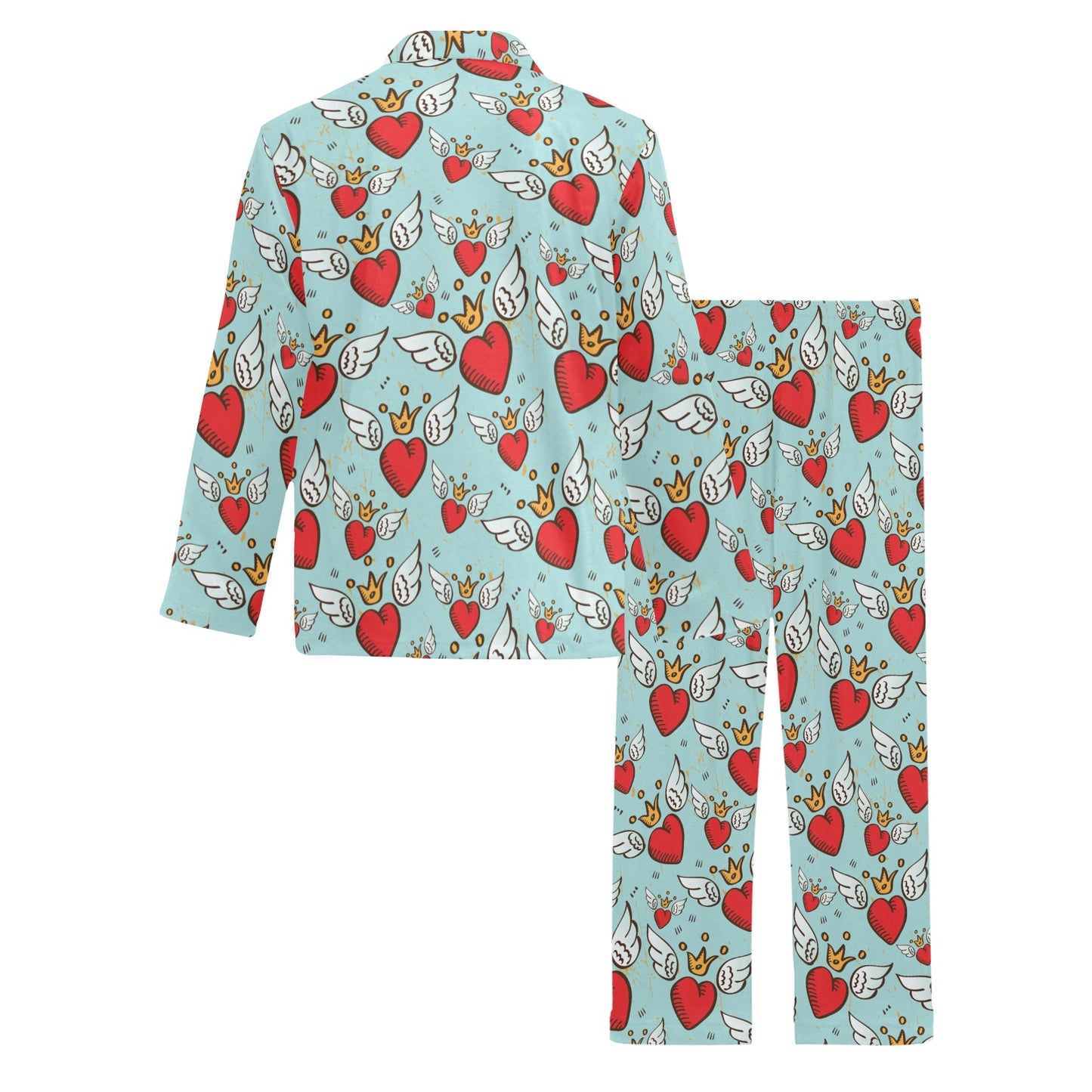 Angel Wings Heart Pattern Print Design 02 Men's Long Pajama Set