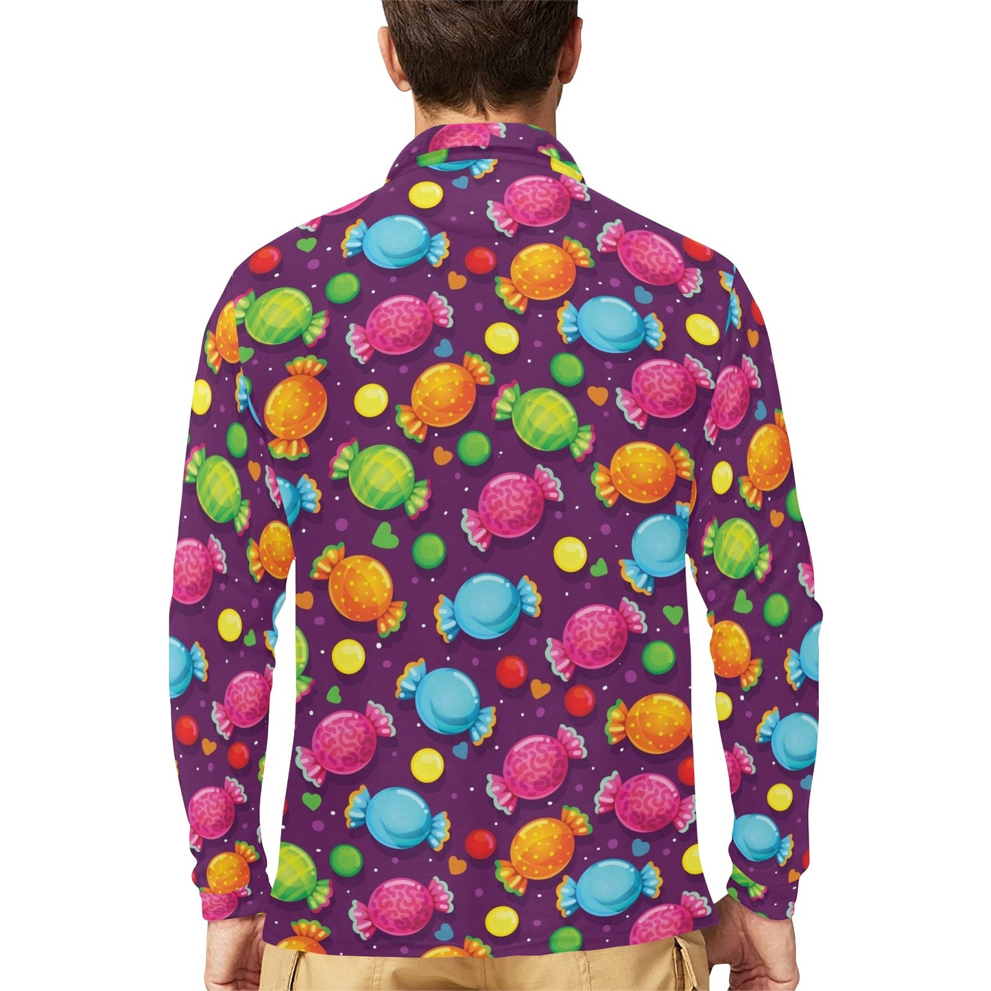 Candy Pattern Print Design CA05 Long Sleeve Polo Shirt For Men's