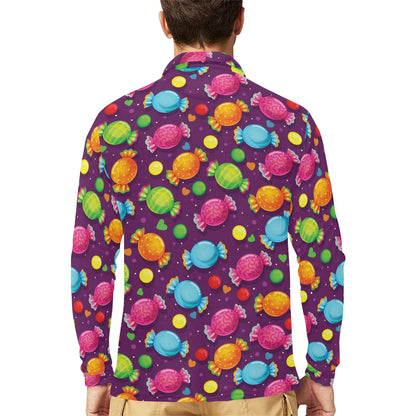 Candy Pattern Print Design CA05 Long Sleeve Polo Shirt For Men's